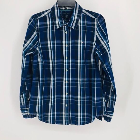 Tommy Hilfiger Sz M Blue Black Plaid Western Classic Button Down Collar Shirt - Picture 1 of 7